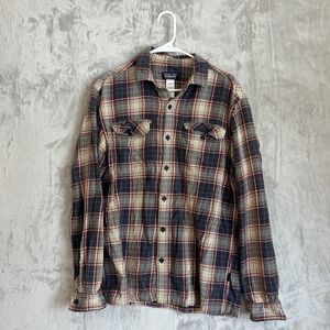Patagonia Organic Cotton Checked Long Sleeve Shirt Red/Navy Size M Used